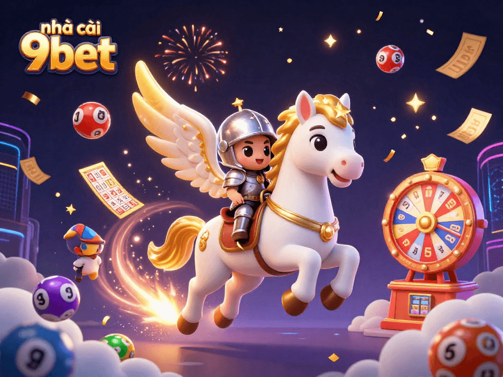 Engage in the festive excitement of nhà cái 9bet with vibrant lottery balls and magical characters.