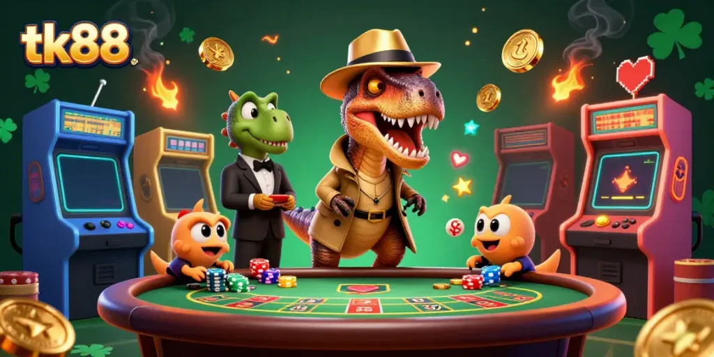tk88 velociraptor card counter in casino scene with vibrant gaming elements and dynamic atmosphere