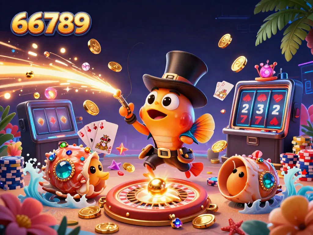 Attract golden coins and gems in 66789's thrilling online casino adventure featuring characters and dynamic gaming elements.