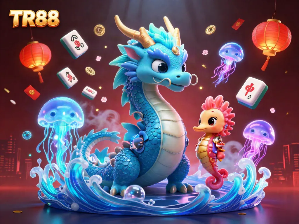 Experience TR88 with a vibrant underwater scene featuring a mystical dragon and brave sea knight surrounded by casino delights.