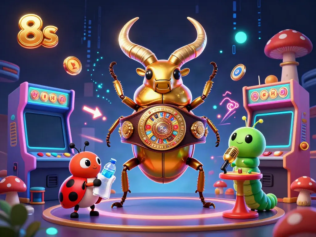 Experience exciting action as the 8s champion beetle competes in a vibrant casino arena