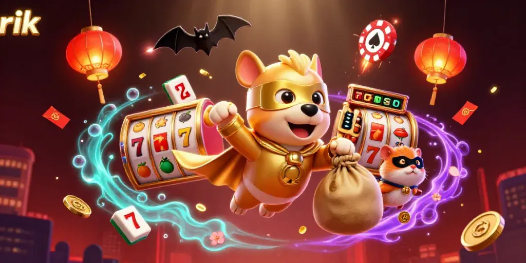 Experience the excitement of rik with a flying superhero dog and rich casino game elements.