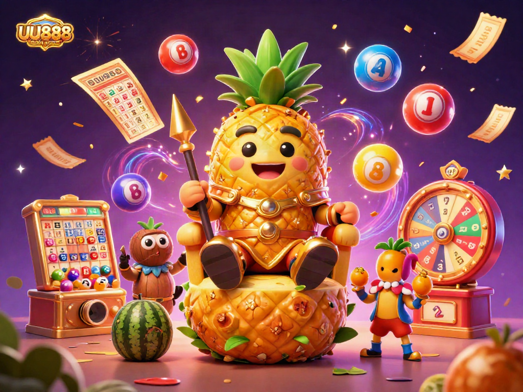 Engage in thrilling gameplay with UU888 at this vibrant beach casino illustration.