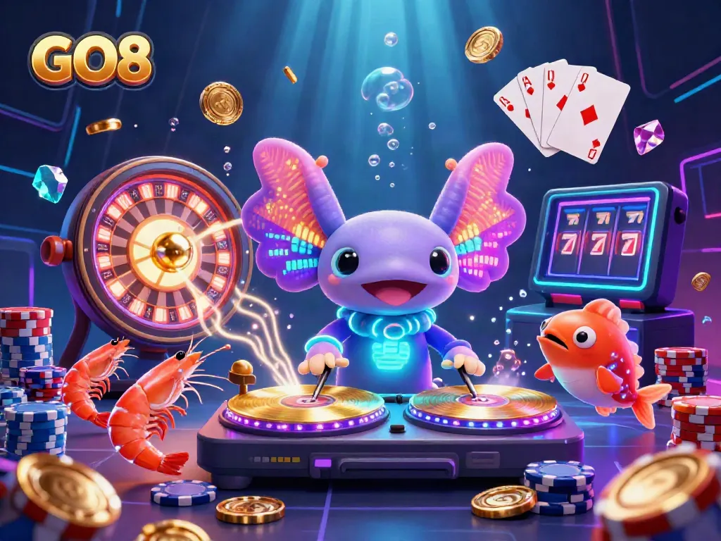 Spin and win big with GO8’s vibrant casino-themed underwater party featuring dazzling characters and dynamic action.