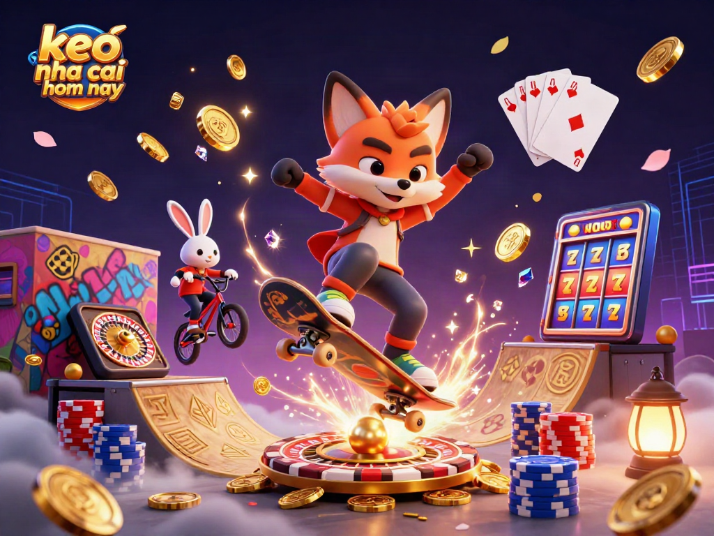 Experience the excitement of keo nha cai hom nay with dynamic characters and casino elements in a vibrant scene.