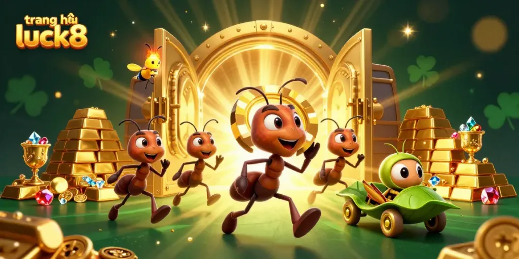 Engage in exciting adventures on trang chủ luck8 as ants haul a giant poker chip amidst a treasure trove