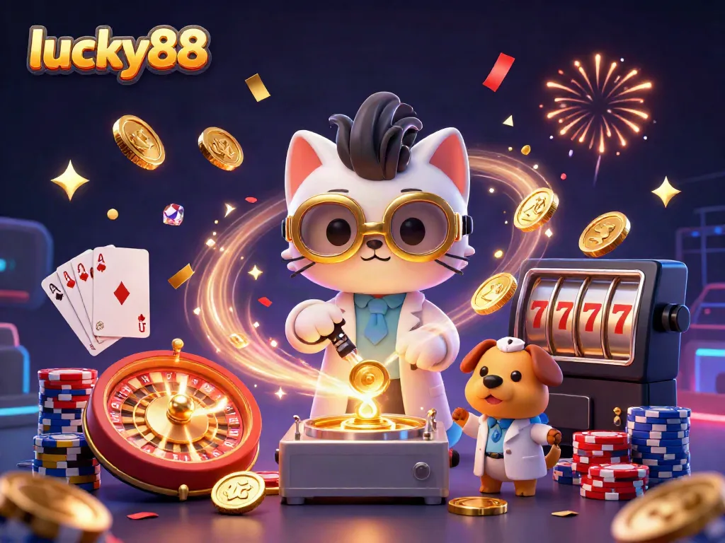 Engage in thrilling gameplay at lucky88 with cascading coins, cards, and vibrant casino elements.