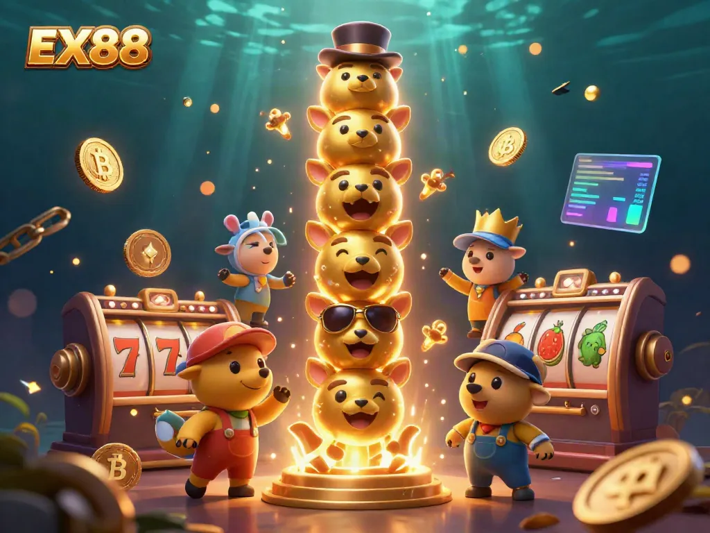 Experience vibrant slots with the EX88 golden totem and mystical spirits in a dynamic casino scene.