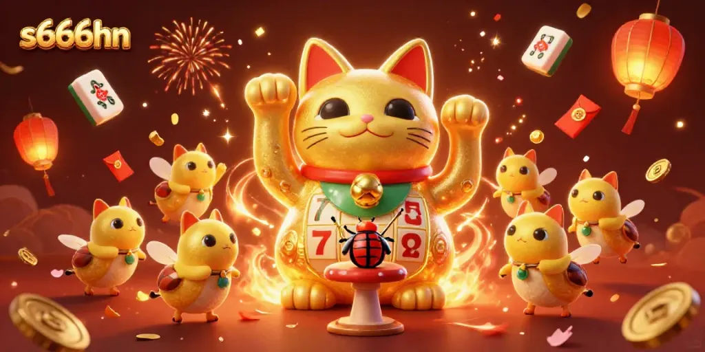 Win big with the engaging scene of s666hn featuring vibrant golden fireflies and lively casino elements.