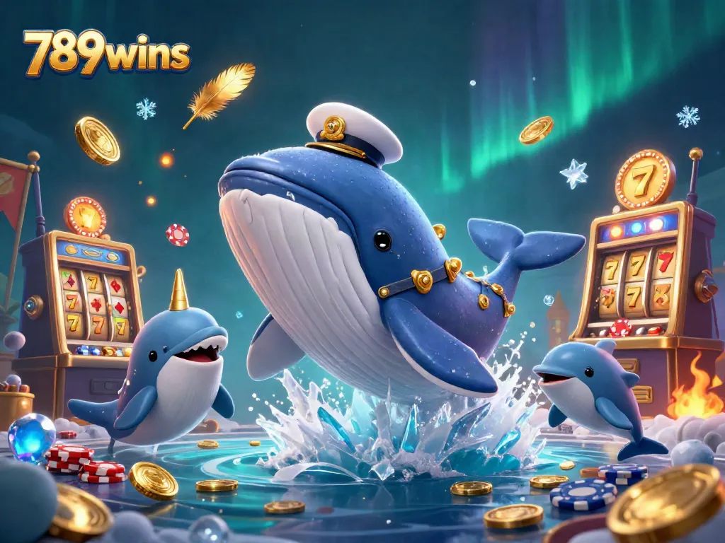 Play and win big with 789wins in a vibrant casino scene featuring whales and dolphins.