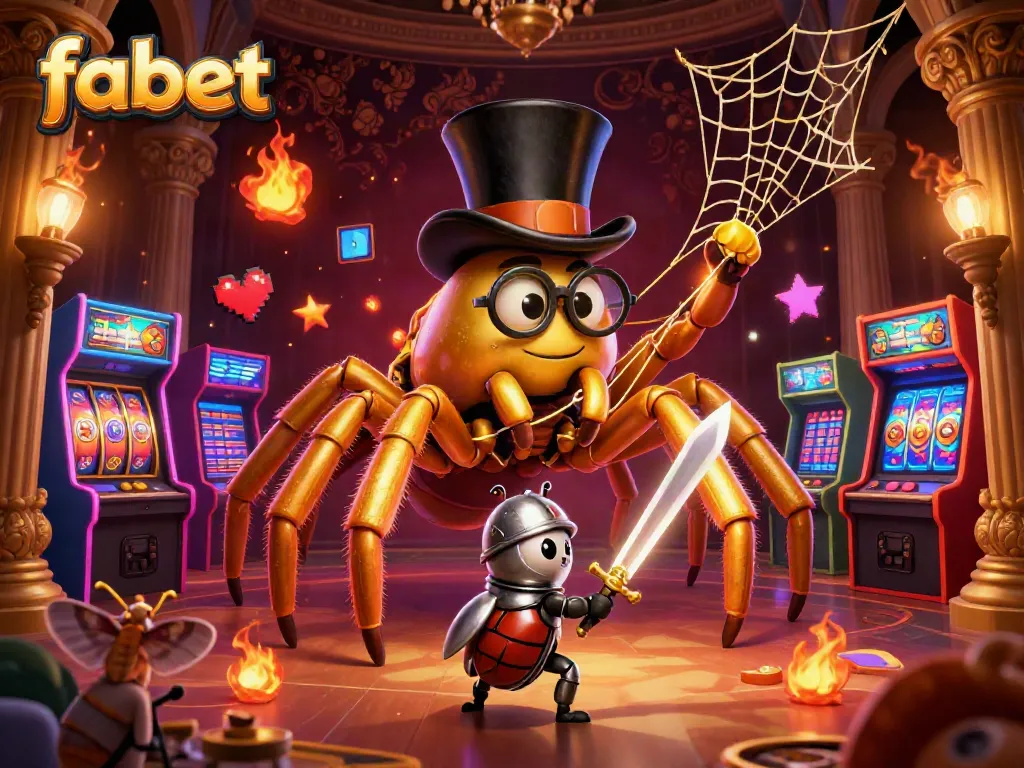 Experience the vibrant world of fabet with a golden tarantula, beetle knight, and dynamic casino elements.