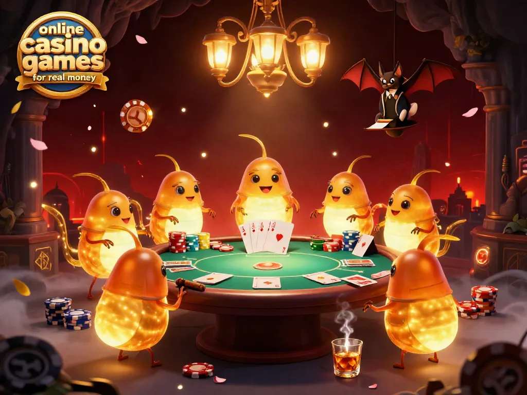 Experience the excitement of online casino games for real money with this vibrant 3D casino scene.
