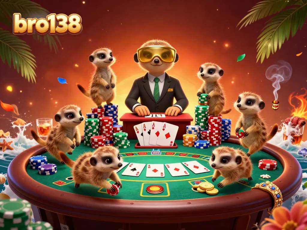 Experience the fun and excitement of gaming at bro138's elaborate casino run by meerkats.