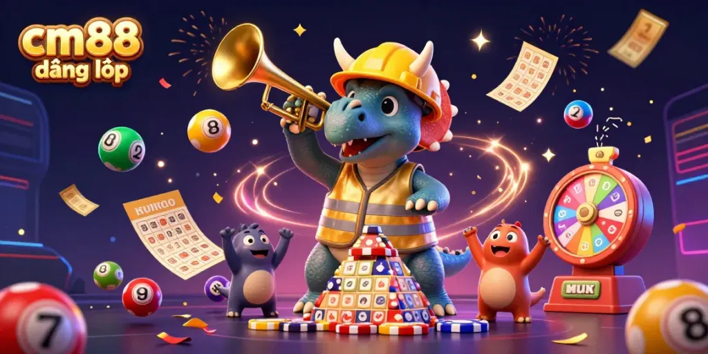 Celebrate winnings with cm88 đăng nhập in a vibrant, dynamic casino scene filled with colorful game elements.