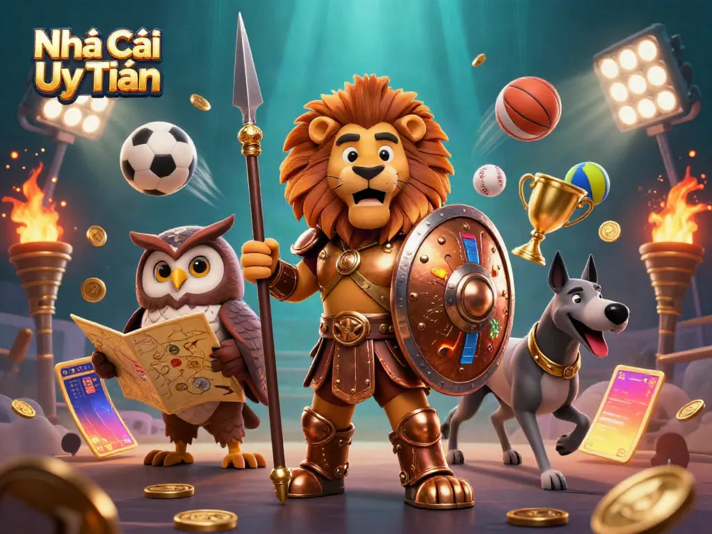 Engaging scene with 3D characters representing Nhà Cái Uy Tín, showcasing sports betting excitement.