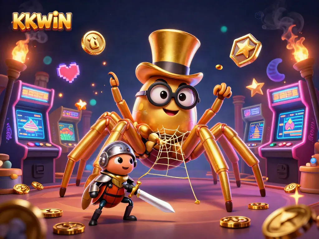Engage in exciting gaming adventures at KKWIN's vibrant casino scene filled with whimsical characters.