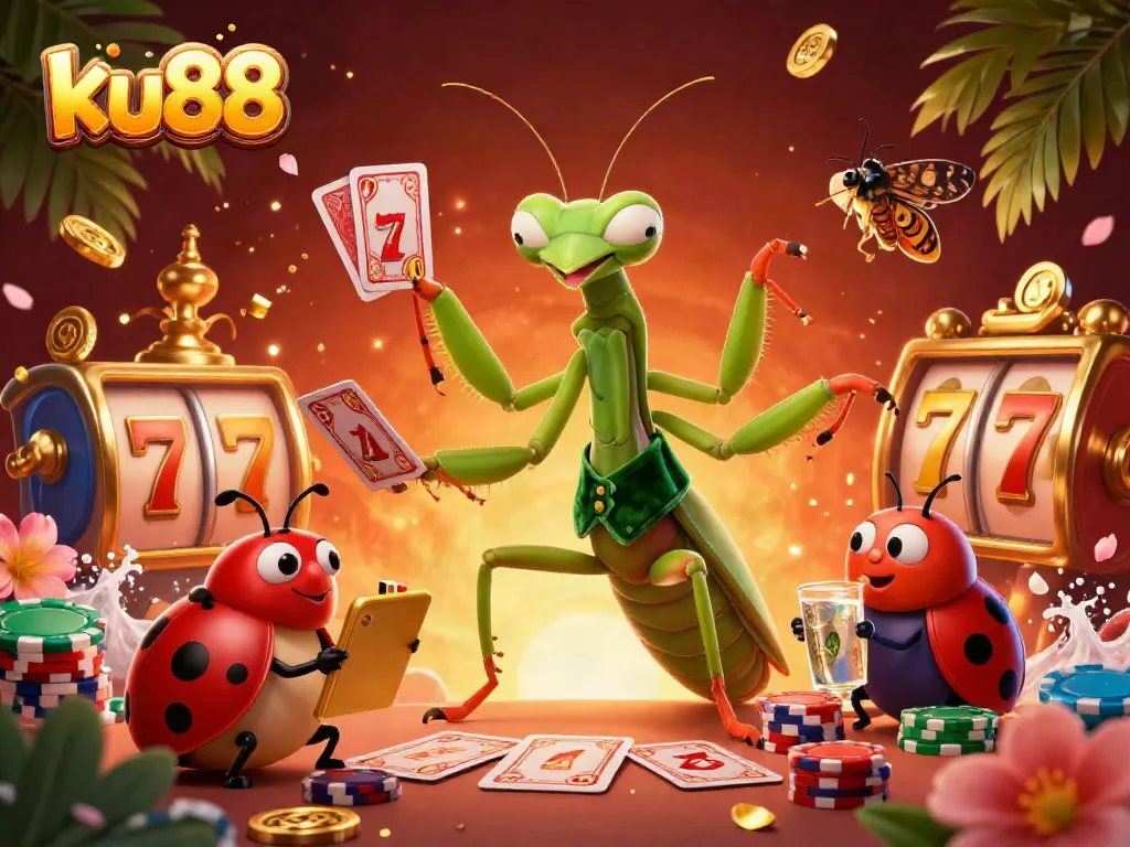 Experience the thrilling atmosphere of ku88 casino with a vibrant illustration featuring animated characters and dynamic gaming elements.