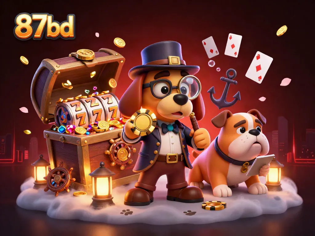 Experience thrilling gameplay at 87bd with a detective dog exploring poker chip treasures.
