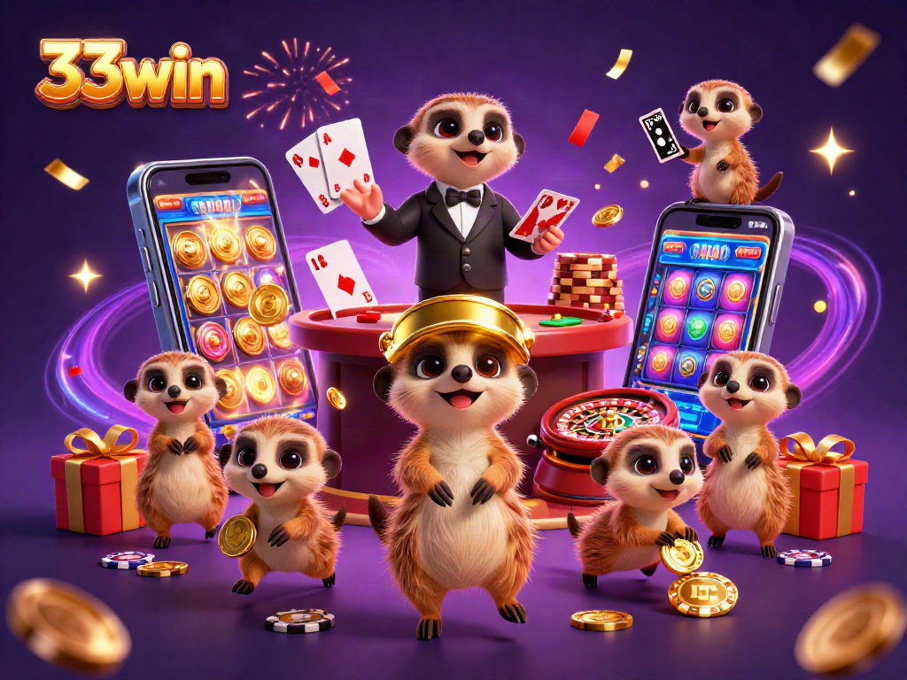 Engage in thrilling gaming action at 33win with meerkats managing an exciting casino.