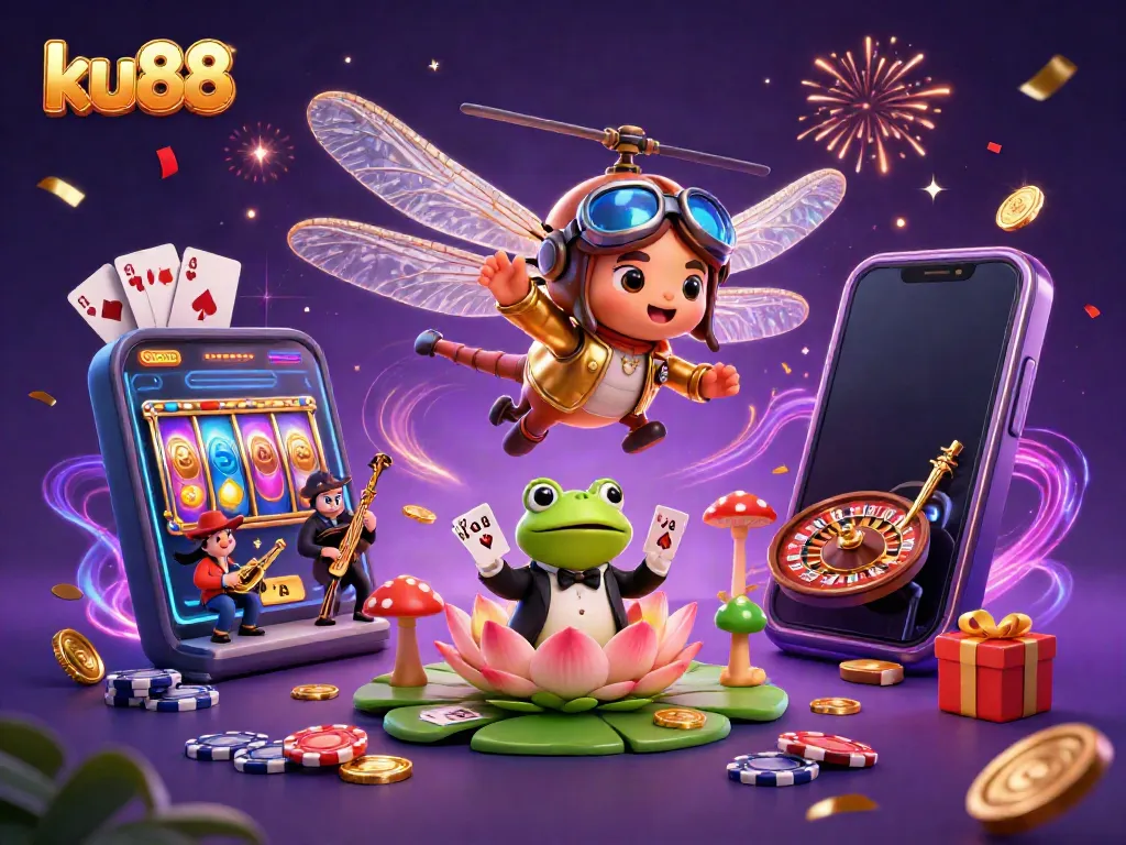 Engage in thrilling gaming with ku88's animated casino scene showcasing vibrant characters and dynamic game elements.